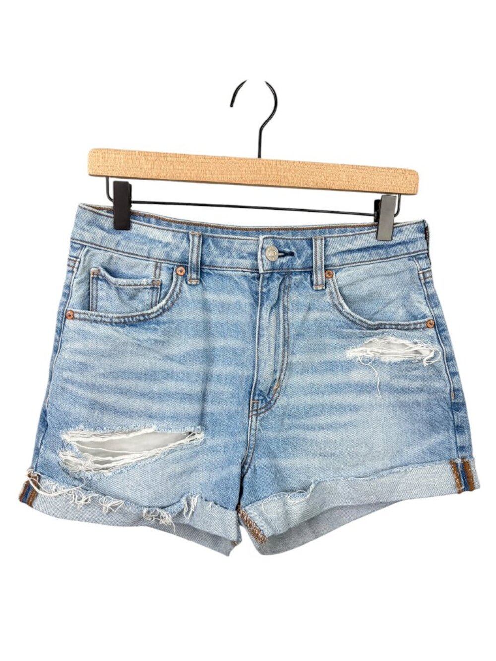 American Eagle Mom Short Womens 6 Ripped Denim Cuffed Hem Dadcore Y2K Everyday